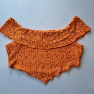 NWOT Get Off My Shoulders Textured Top (Orange) - Naked Wardrobe